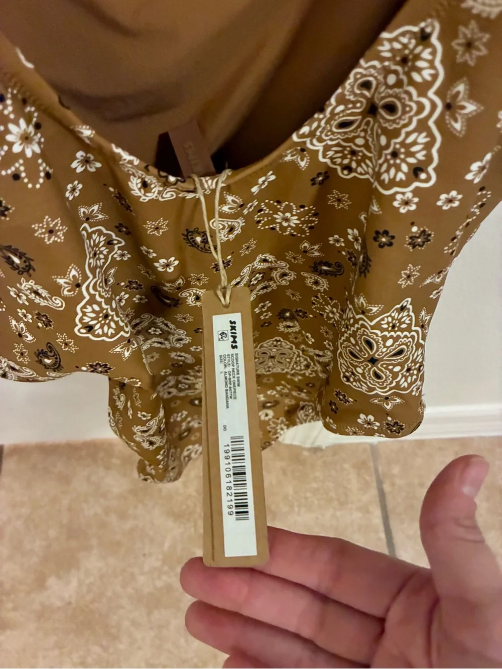 SKIMS Scoop Neck One Piece, Almond Bandana NWT Never Worn